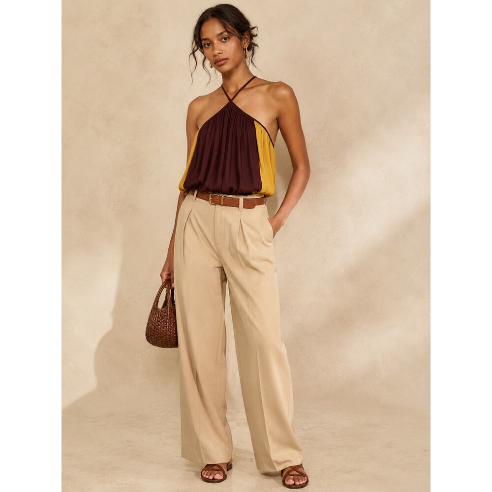 NWT Banana Republic Cross Neck Tank Top Maroon Mustard Flowy Size Small